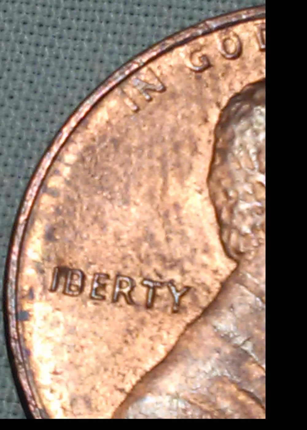 1985-D-Lincoln-Cent-Struck-Through-Grease-Missing-L-In-Liberty-